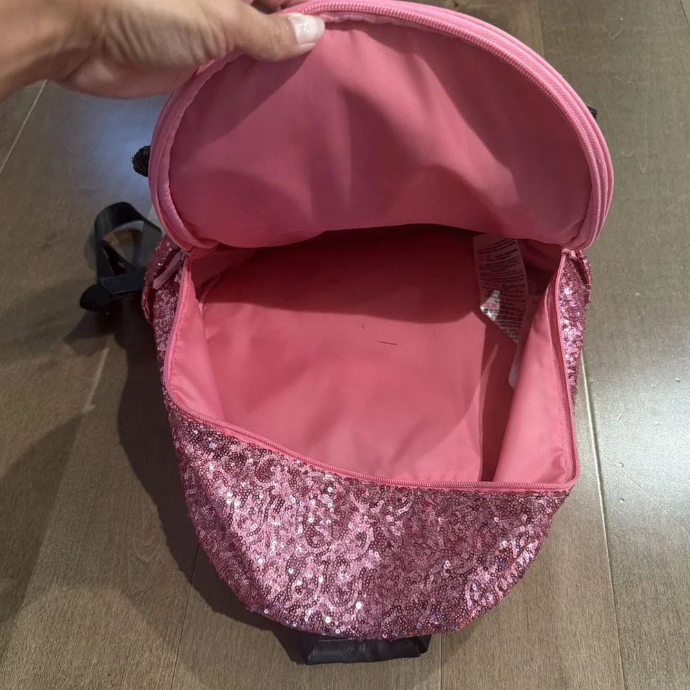 Disney Minnie Mouse Pink Sequin Backpack 3D Mouse Ears Polka Dot Bow
